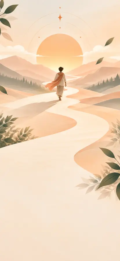 A winding path towards a rising sun